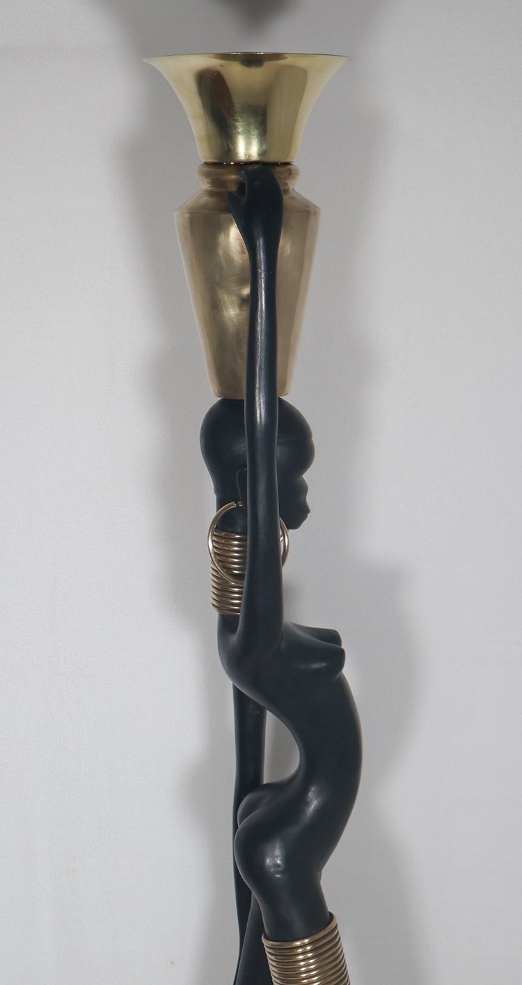 Lampada da terra in bronzo Donna giraffa attribuita a Karl HAGUENAUER anni '70