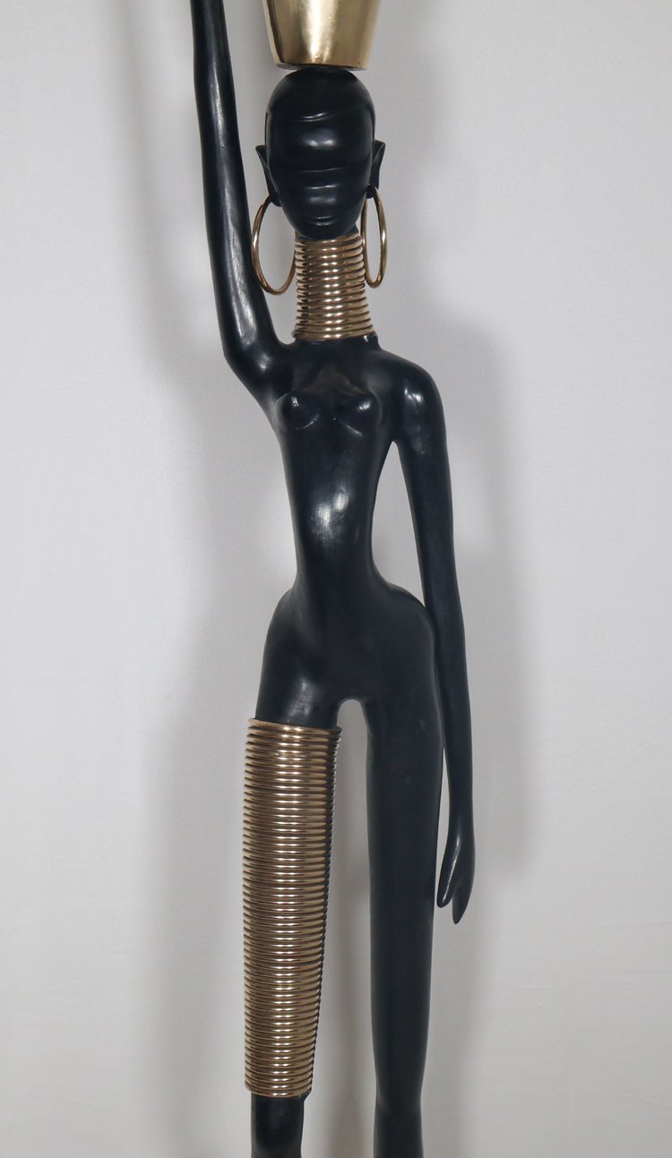 Lampada da terra in bronzo Donna giraffa attribuita a Karl HAGUENAUER anni '70