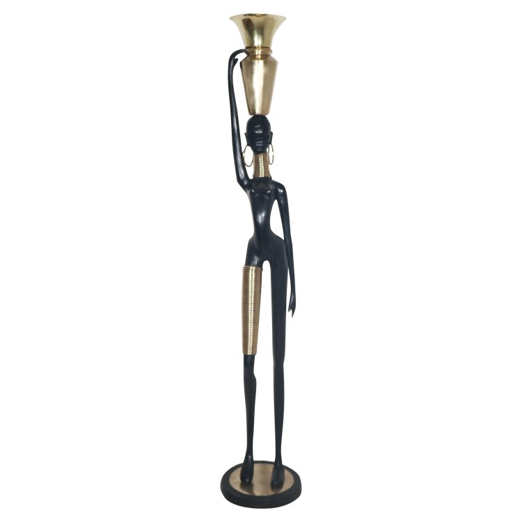 Lampada da terra in bronzo Donna giraffa attribuita a Karl HAGUENAUER anni '70