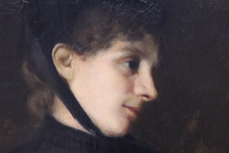 G. Puricelli, Portrait de Femme, Huile sur Toile, 19ème Siècle