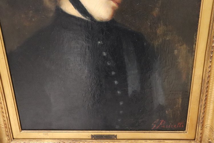 G. Puricelli, Portrait de Femme, Huile sur Toile, 19ème Siècle