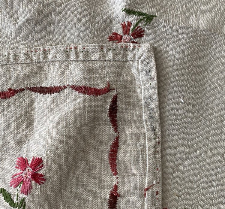 Embroidered floral linen tablecloth 19th century