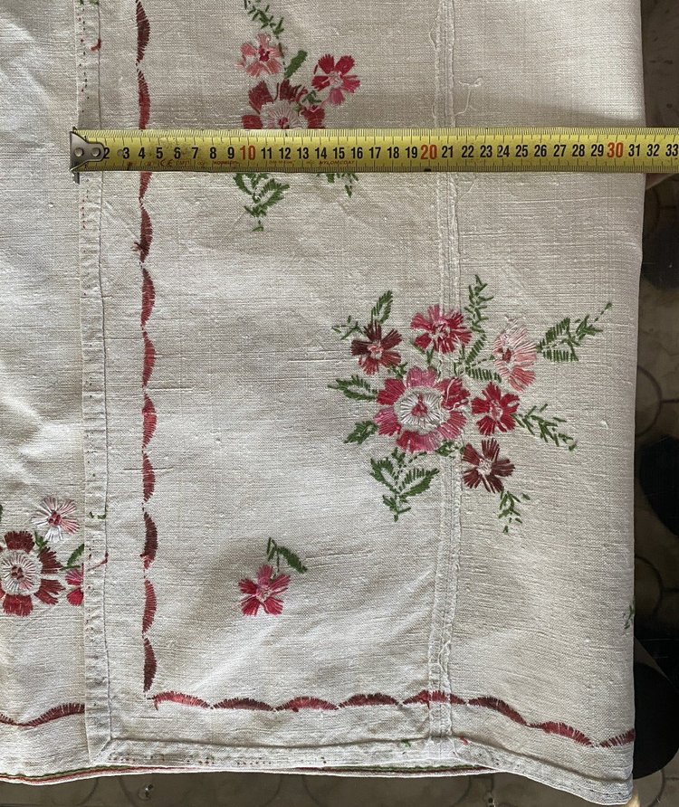 Embroidered floral linen tablecloth 19th century