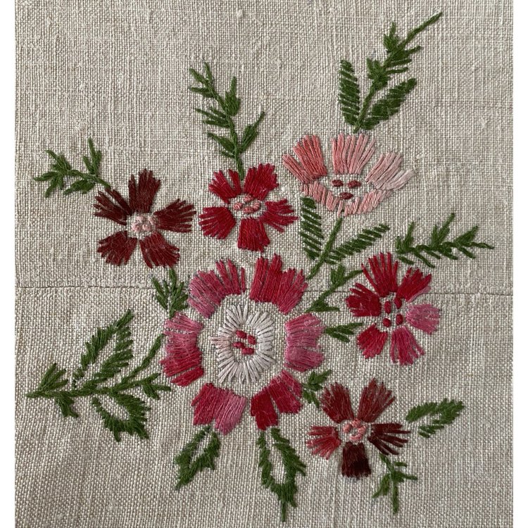 Embroidered floral linen tablecloth 19th century