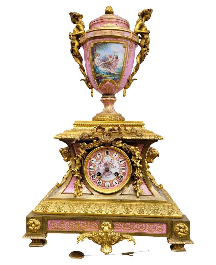 Orologio in bronzo dorato e porcellana, Napoleone III, XIX secolo