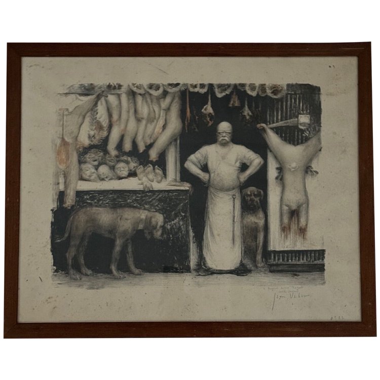 Le Boucher by Jean Veber signed lithograph no. 22