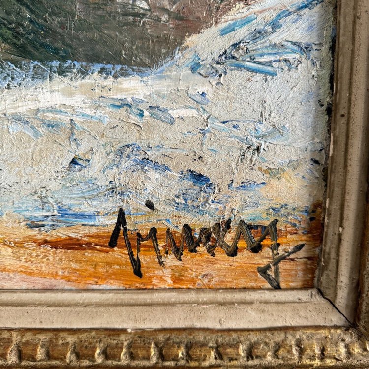 Huile sur toile par Jean Vinay La Meije et la Meijette vue de montagne