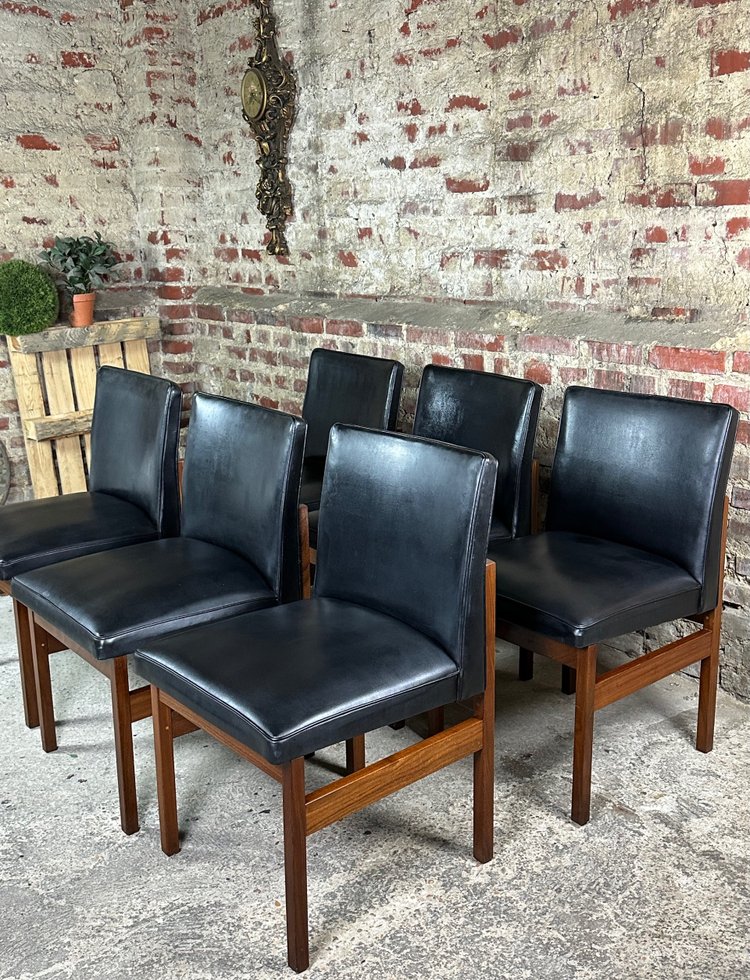 Sedie scandinave in teak e skai nero (set di 6) di Vanson 1970's