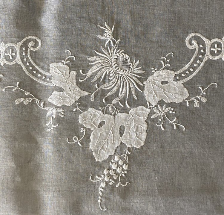 Linen Tablecloth Decorated With Flowers, Grapes, Vine Leaves Early XXth Century