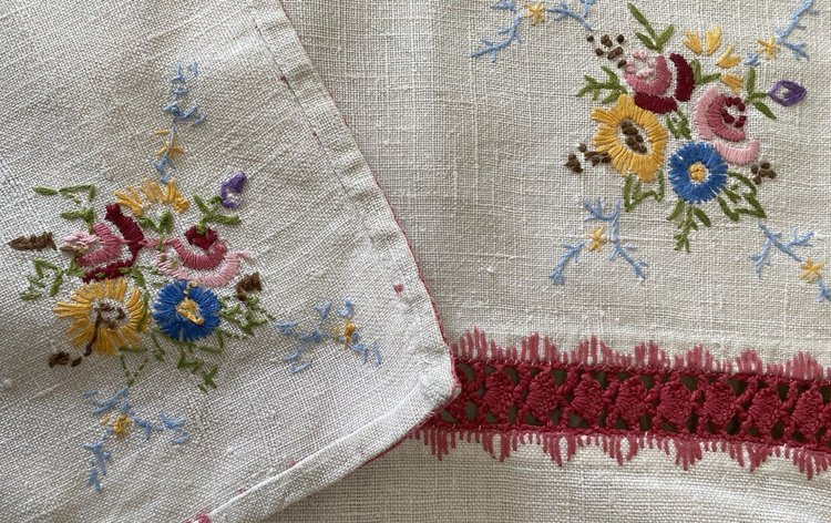 Tablecloth Embroidered With Bouquets Of Flowers 19th century