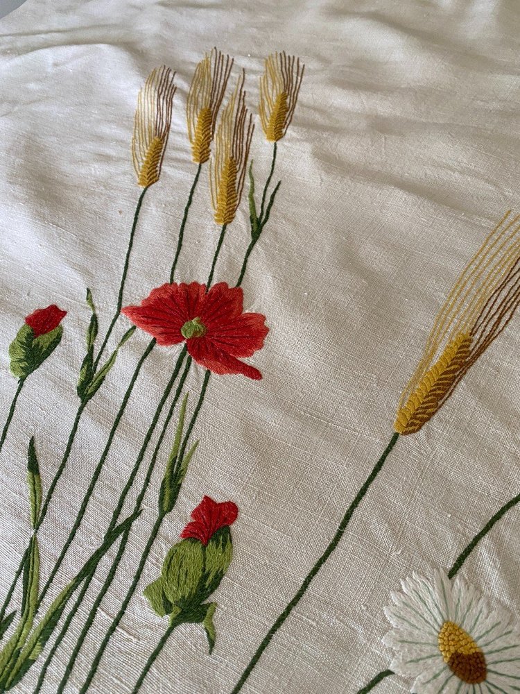 Linen Country Bouquet Tablecloth 19th century