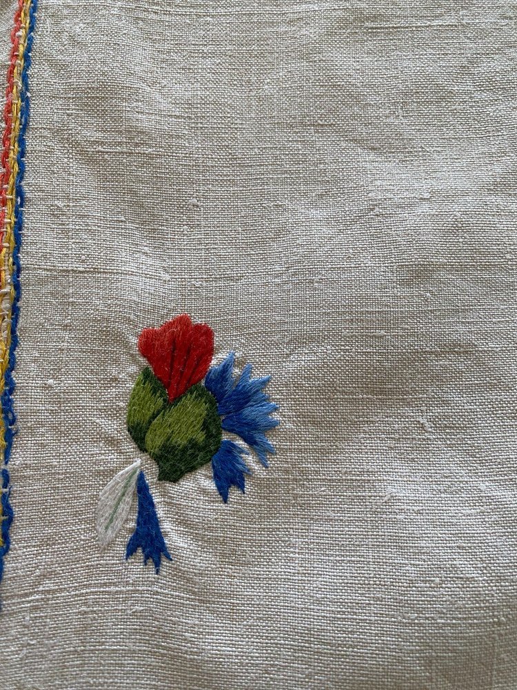 Linen Country Bouquet Tablecloth 19th century