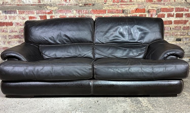 2-Sitzer-Sofa aus Leder in der Farbe Chocolat Roche Bobois 80'S