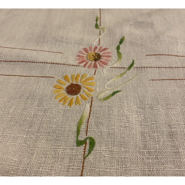 Large Linen Tablecloth Embroidered with Flower Decor XIX ème