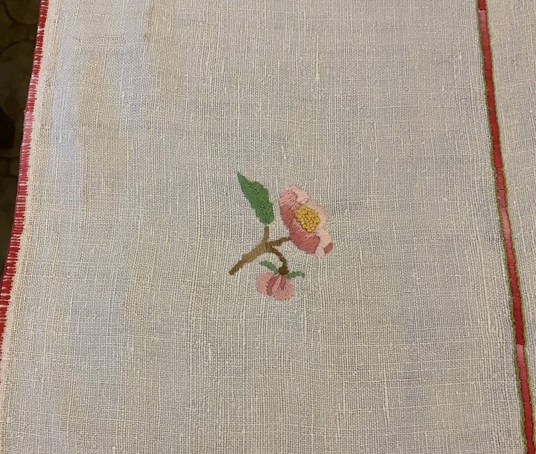 Linen Tablecloth Embroidered with Flower Decor XIX