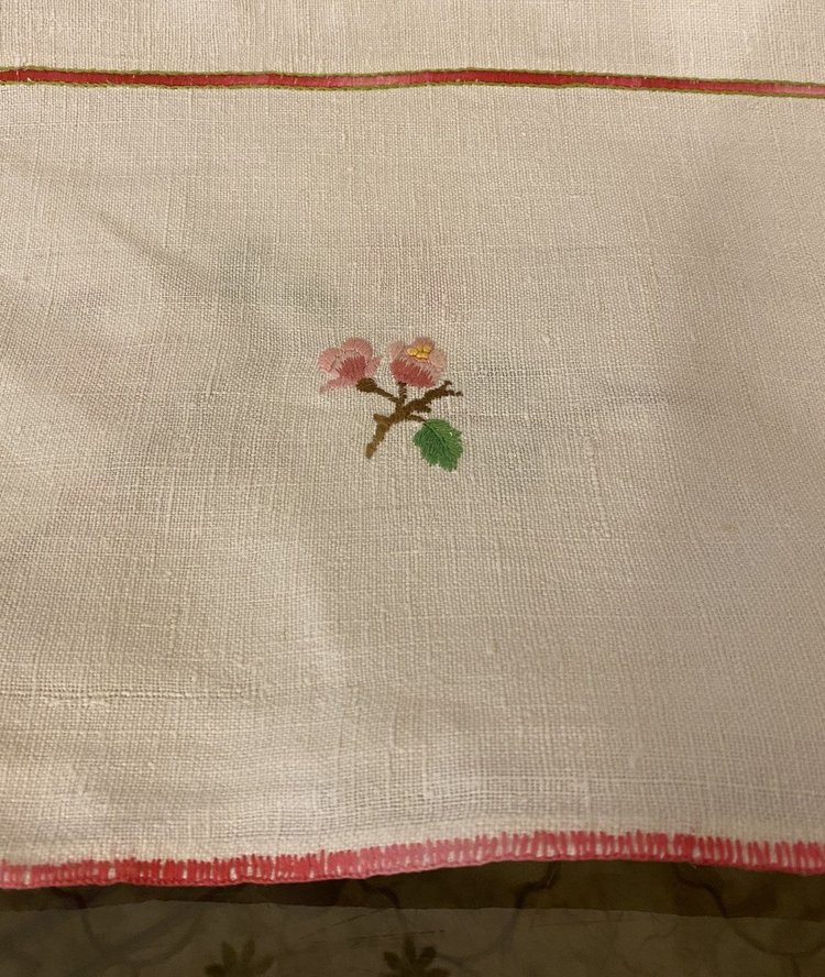 Linen Tablecloth Embroidered with Flower Decor XIX