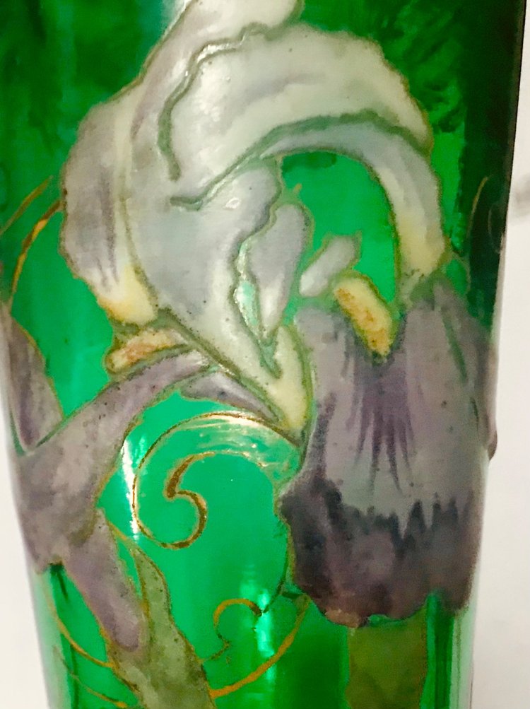 Vase art-nouveau en verre coloré /émaillé Legras