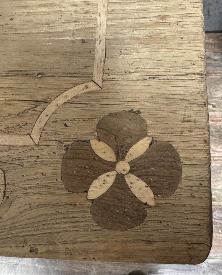 solid wood and marquetry dining table, late 19th century