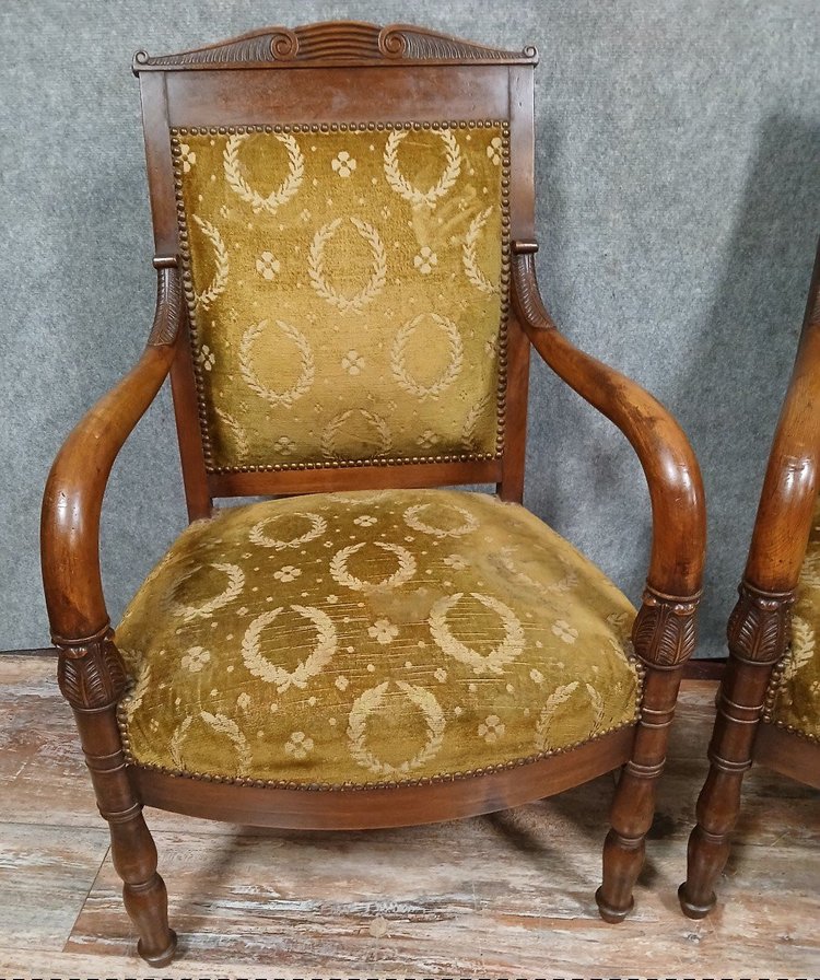 Pair of Empire/Consulat period mahogany armchairs circa 1800.