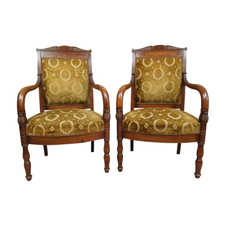 Pair of Empire/Consulat period mahogany armchairs circa 1800.