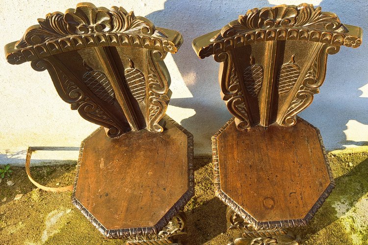 Pair of Dites escabelles chairs in molded and carved natural wood late 18th early 19th century