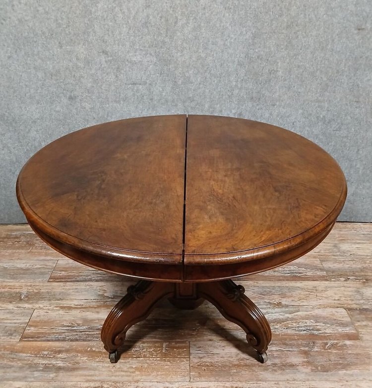 Table guéridon à allonges époque Louis Philippe en noyer vers 1830 / 434 cm