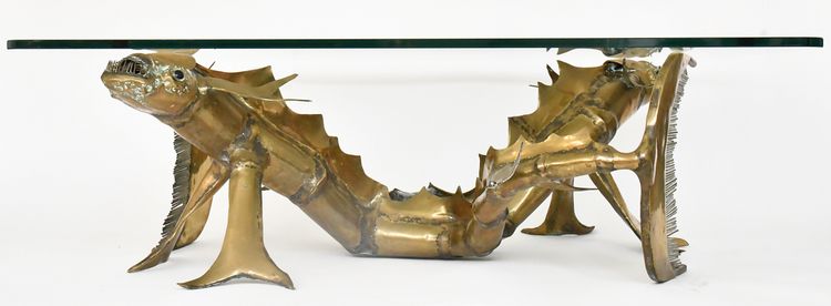 Coffee table by Christian Techoueyres in the Hollywood Regency style in brass and gilt bronze