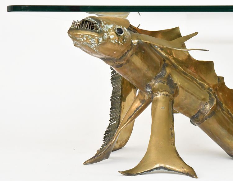 Coffee table by Christian Techoueyres in the Hollywood Regency style in brass and gilt bronze