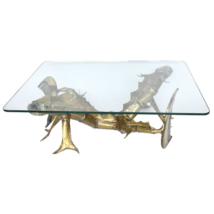 Coffee table by Christian Techoueyres in the Hollywood Regency style in brass and gilt bronze