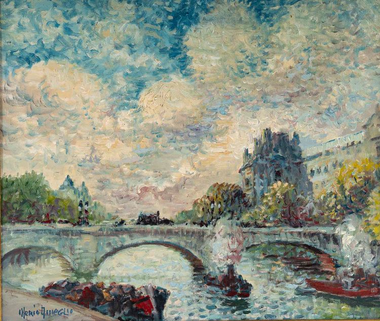 Mério Ameglio (1897-1970) Blick auf Pont-Neuf Öl auf Leinwand um 1950