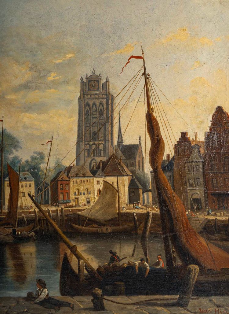 Joachim Hierschel de Minerbi (1834-1905) View of the Grote Kerk in Dordrecht oil on canvas  1850