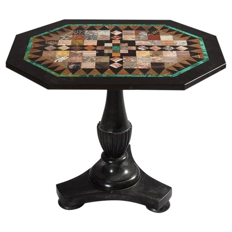 Pedestal table in black marble and marble inlay Florence 19th century