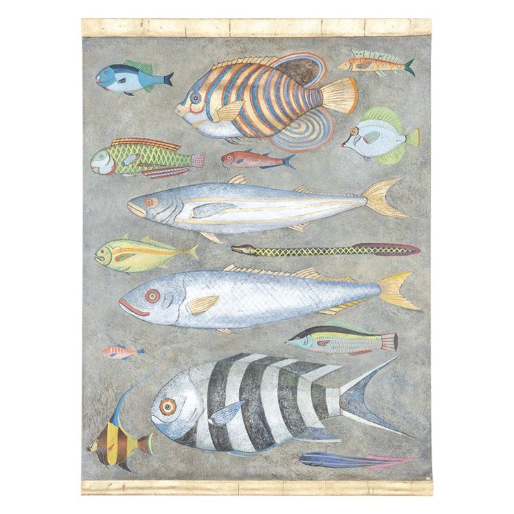 Painted canvas depicting a fish plank. Contemporary work. LS6026911A