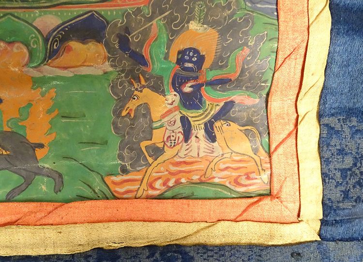 Thangka Tibétain Peinture Bouddhiste Mahakala 6 Bras Dharmapala Tibet 18è