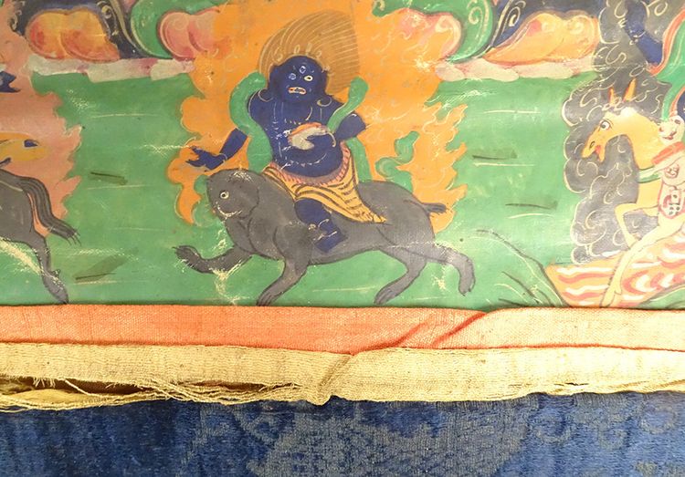 Thangka Tibétain Peinture Bouddhiste Mahakala 6 Bras Dharmapala Tibet 18è