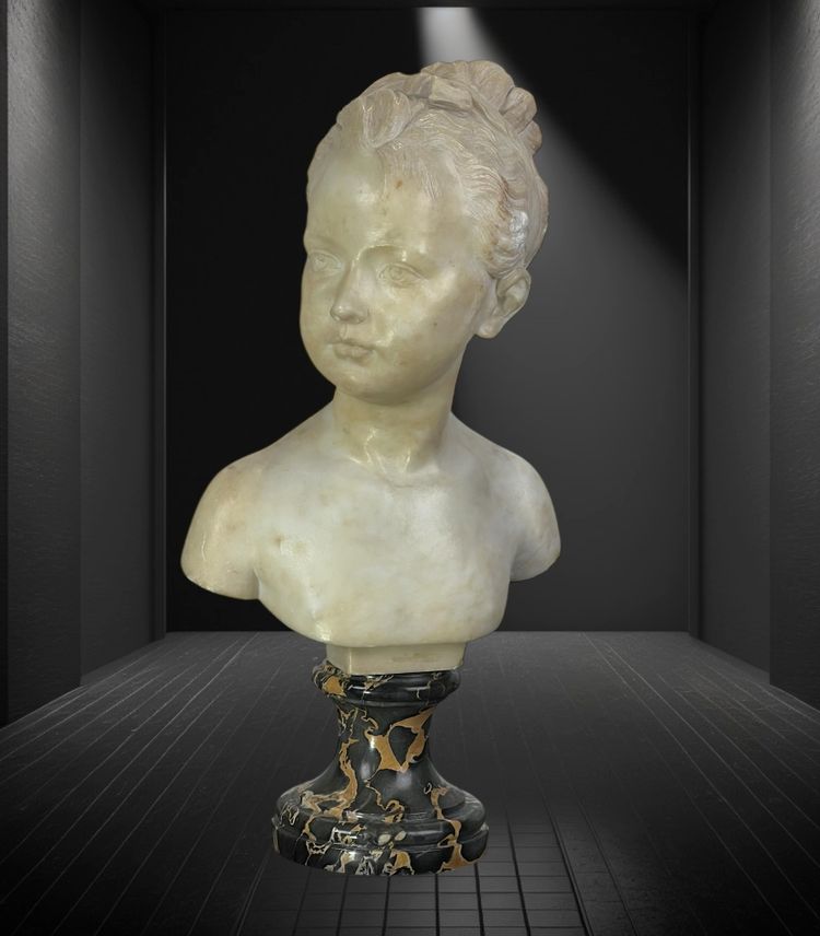 19th CENTURY MARBLE BUST OF LOUISE BRONGNIART AFTER HOUDON (1741-1828)