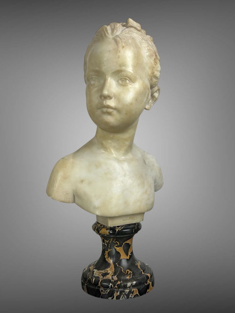 19th CENTURY MARBLE BUST OF LOUISE BRONGNIART AFTER HOUDON (1741-1828)