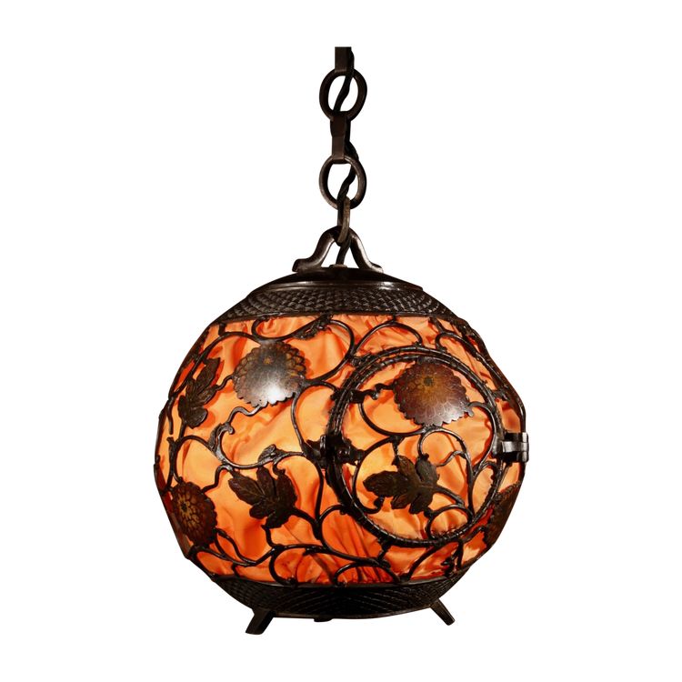 A rare large Japanese/Chinese original patinated Champleve table lamp/hanging lantern in