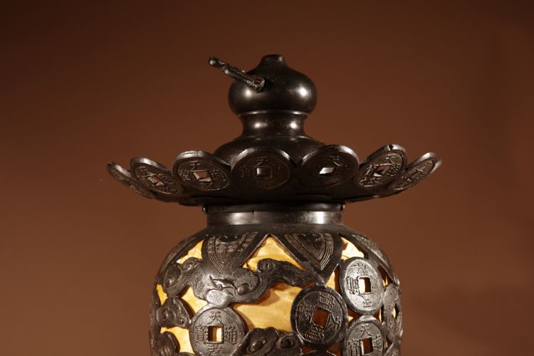 Unusual Large Japanese/Chinese bronze table/hanging lantern lamp, circa 1900-20.