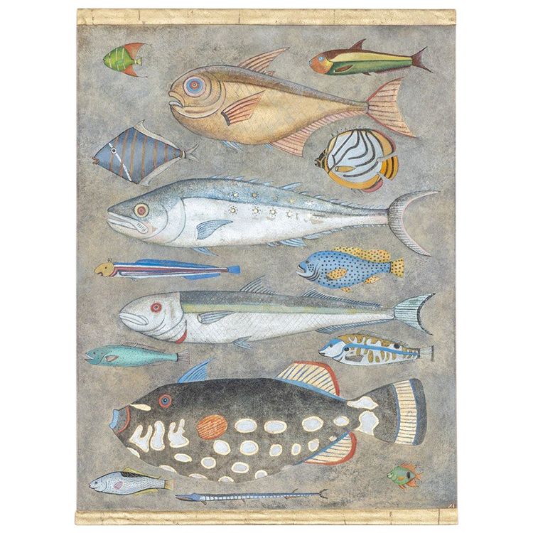 Painted canvas depicting a fish plank. Contemporary work.LS6027911A