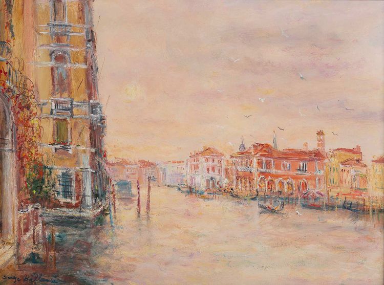 Serge Belloni (1925-2005) - Dawn over Venice oil on panel circa 1970