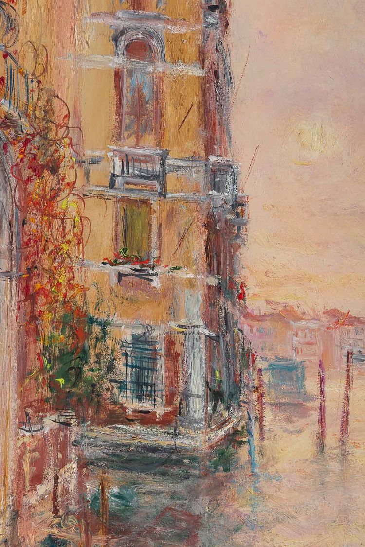 Serge Belloni (1925-2005) - Dawn over Venice oil on panel circa 1970