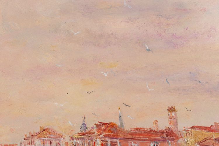 Serge Belloni (1925-2005) - Dawn over Venice oil on panel circa 1970