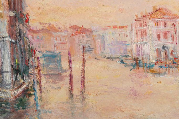 Serge Belloni (1925-2005) - Dawn over Venice oil on panel circa 1970