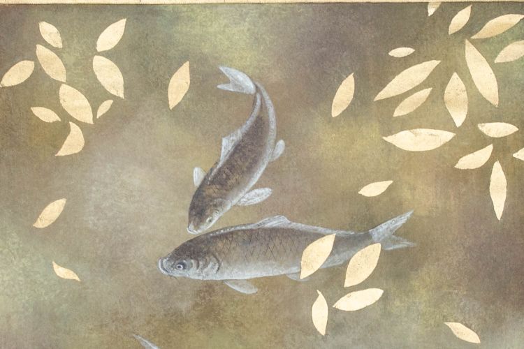 Painted canvas depicting carp. Contemporary work. LS6028675A