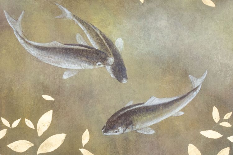 Painted canvas depicting carp. Contemporary work. LS6028675A