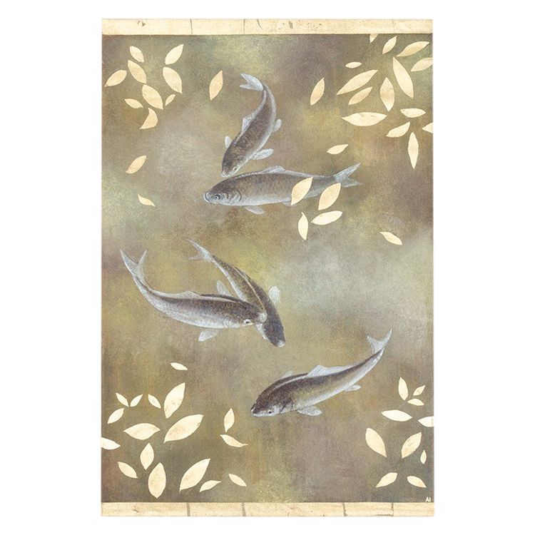 Painted canvas depicting carp. Contemporary work. LS6028675A