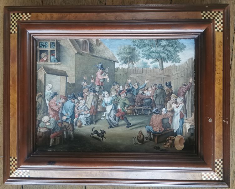 scena ad acquerello di una festa di paese nello stile di Teniers