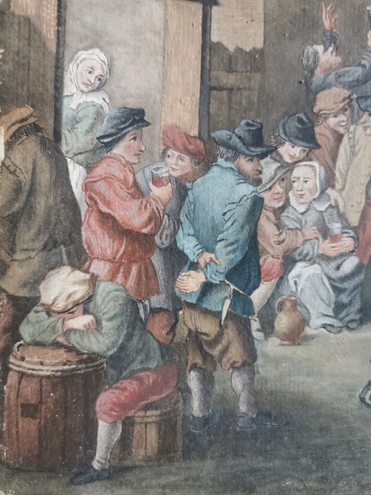 scena ad acquerello di una festa di paese nello stile di Teniers