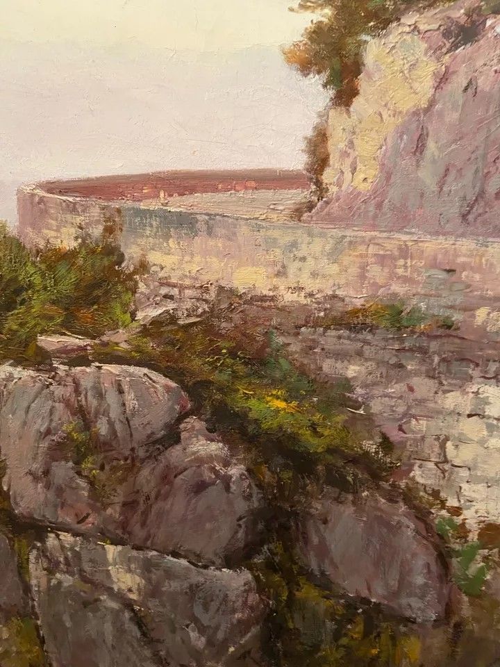 Painting Francesco FELIPPINI 1853-1895 view Grande Corniche road Nice Menton